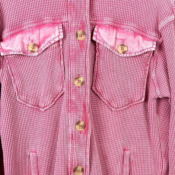 Bagatelle Collection Waffle Knit Shacket Washed Pink - Picture 6 of 10